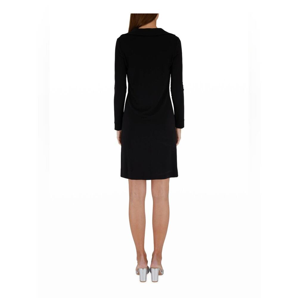 St. John Black V-Neck Long Sleeve Knit Shift Dress with Shoulder Pads Size 6 - Picture 2 of 10
